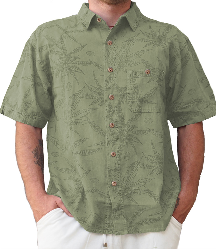 Hemp Leaf Short Sleeve Button Up Shirt