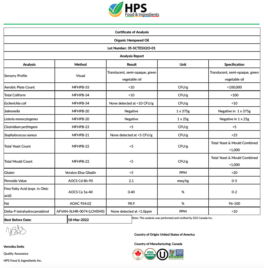 Organic Hemp Seed Oil